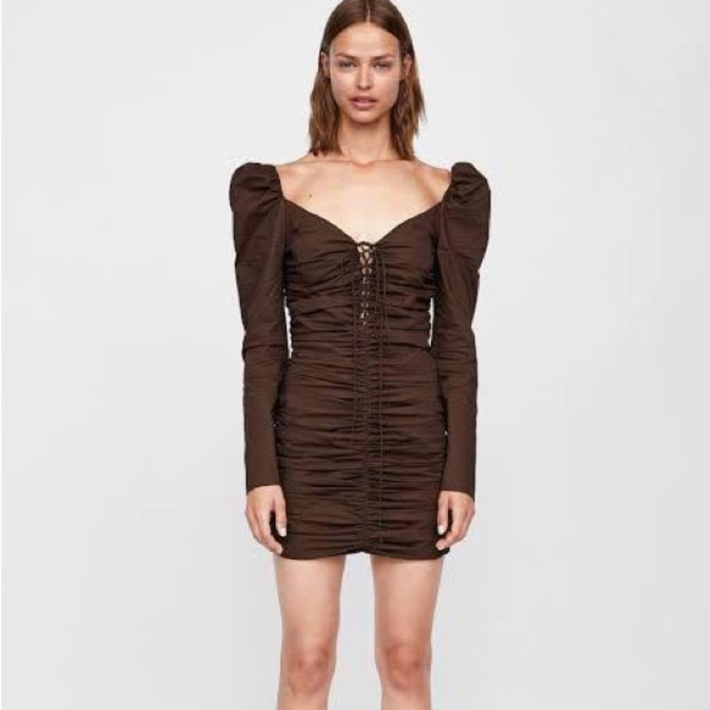 ZARA Woman Studio Brown Ruched Dress